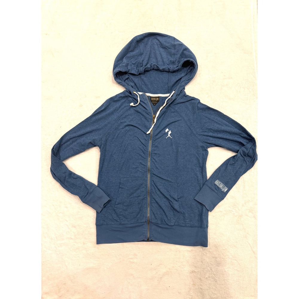 Baseballism Womens Blue Full Zip Hoodie Heathered Raglan Sleeve Medium